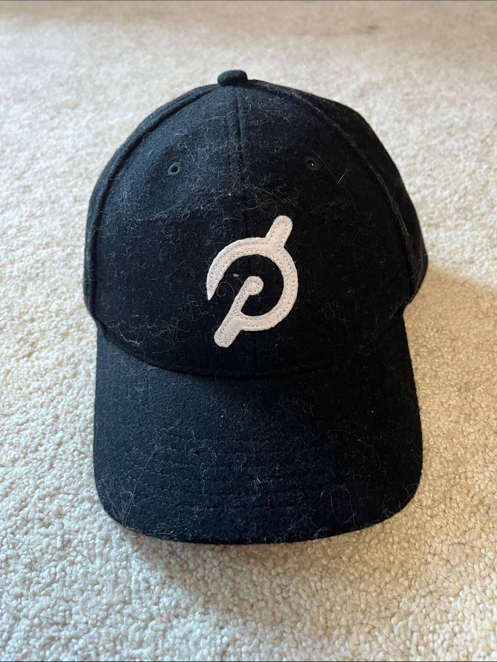 Peloton Black Wool Baseball Cap with White Emblem Adjustable Sizing